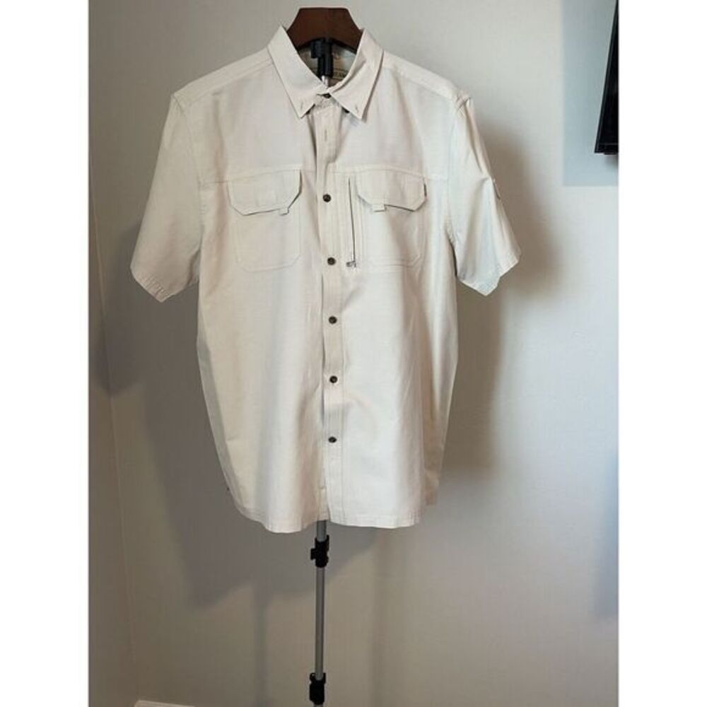 Vintage Field & Stream Shirt Mens Large Beige Button Down S/S Hunting Fishing